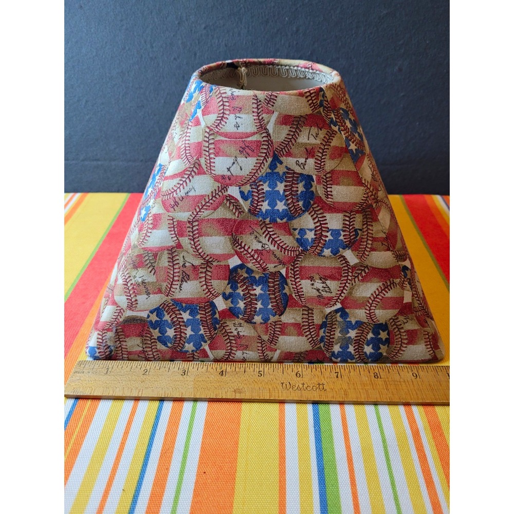 Patriotic Baseball Print Rectangular Fabric Lamp Shade Spider Fitter 11x6x7"